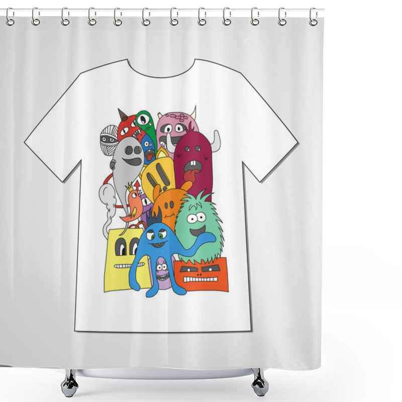 Personality  T-shirt With Abstract Set Of Monsters.  Shower Curtains