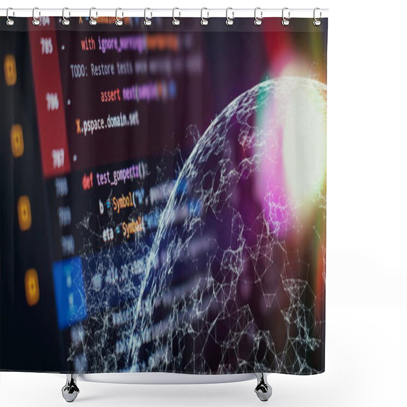 Personality  Working Atmosphere Of A Programmer At Home, Background. Programming Code Abstract Shower Curtains