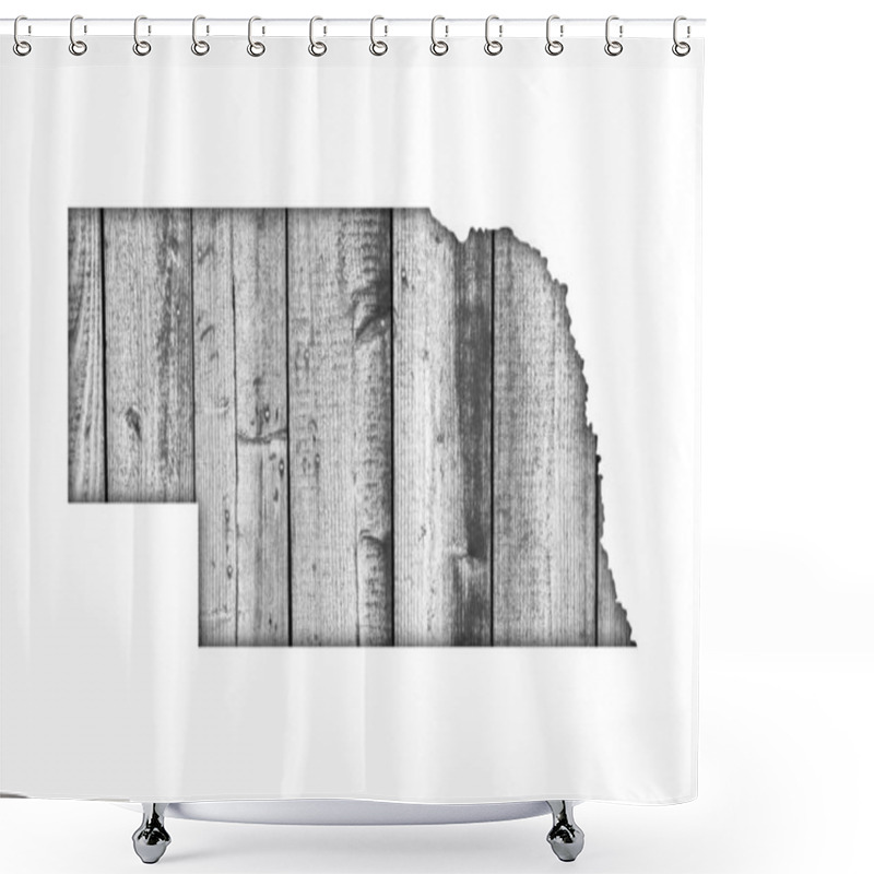 Personality  Map Of Nebraska On Weathered Wood Shower Curtains