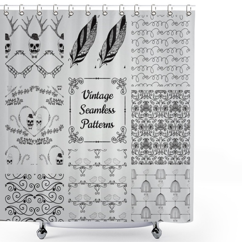 Personality  Hand Drawn Floral Seamless Patterns Shower Curtains