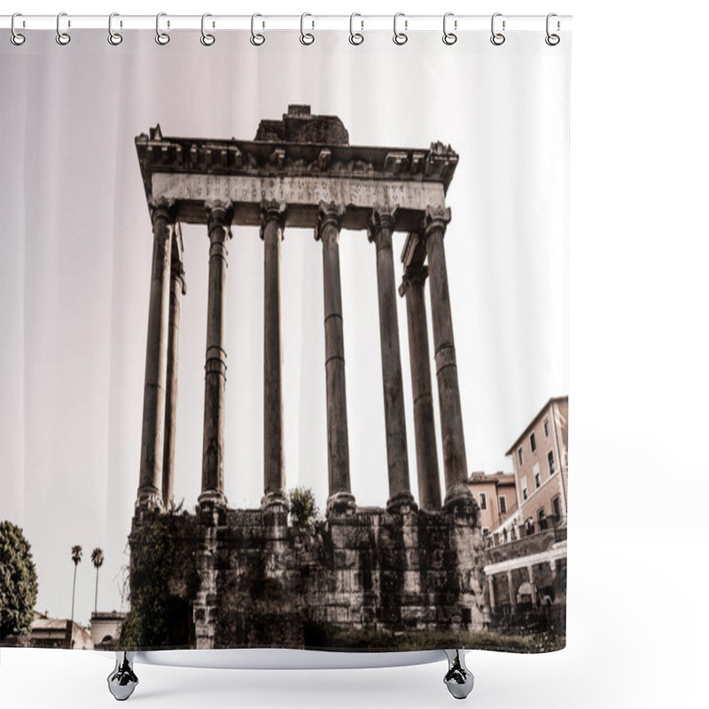 Personality  Ruins Of Temple Of Saturn Located Against Cloudless Sky In Roman Forum In Rome, Italy Shower Curtains