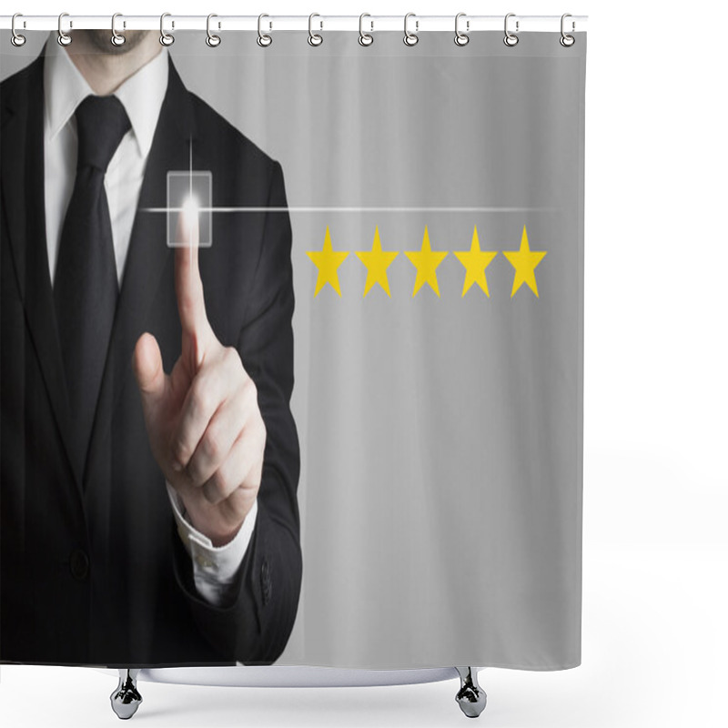 Personality  Businessman Pushing Button Five Star Rating Shower Curtains