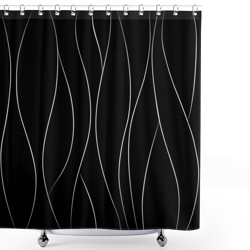 Personality  Vector Pattern With White Wavy Lines On Black Background. Shower Curtains