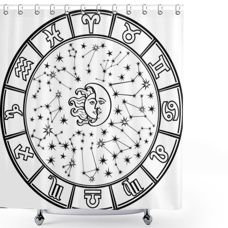 Personality  Horoscope Circle.Zodiac Sign.Black And White Shower Curtains