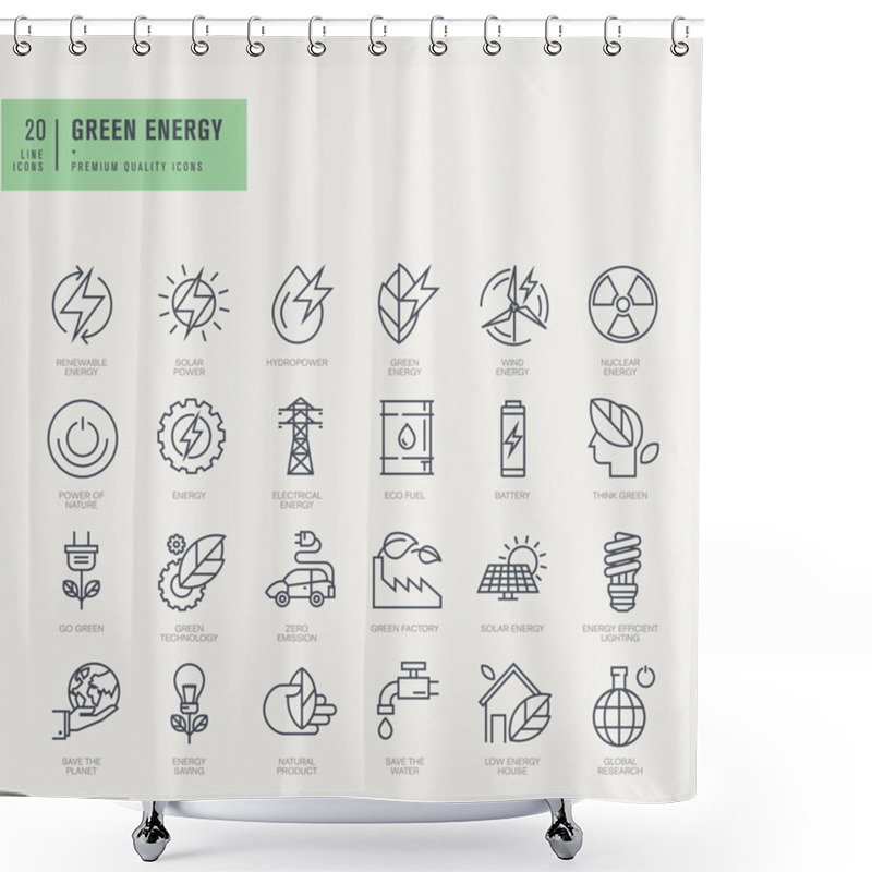 Personality  Thin Line Icons Set. Icons For Renewable Energy, Green Technology. Shower Curtains