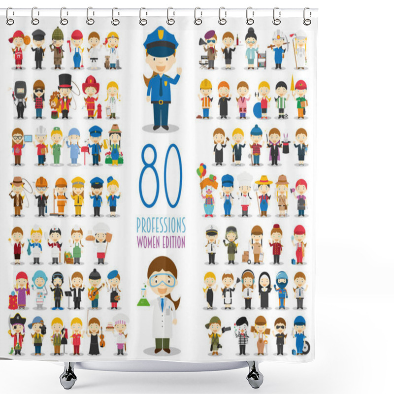 Personality  Kids Vector Characters Collection: Set Of 80 Different Professions In Cartoon Style. Women Edition. Shower Curtains