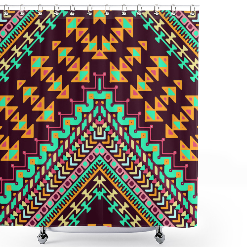 Personality  Seamless Hand Drawn Chevron Pattern With Aztec Ethnic And Tribal Ornament. Vector Dark And Bright Colors Boho Fashion Illustration. Shower Curtains