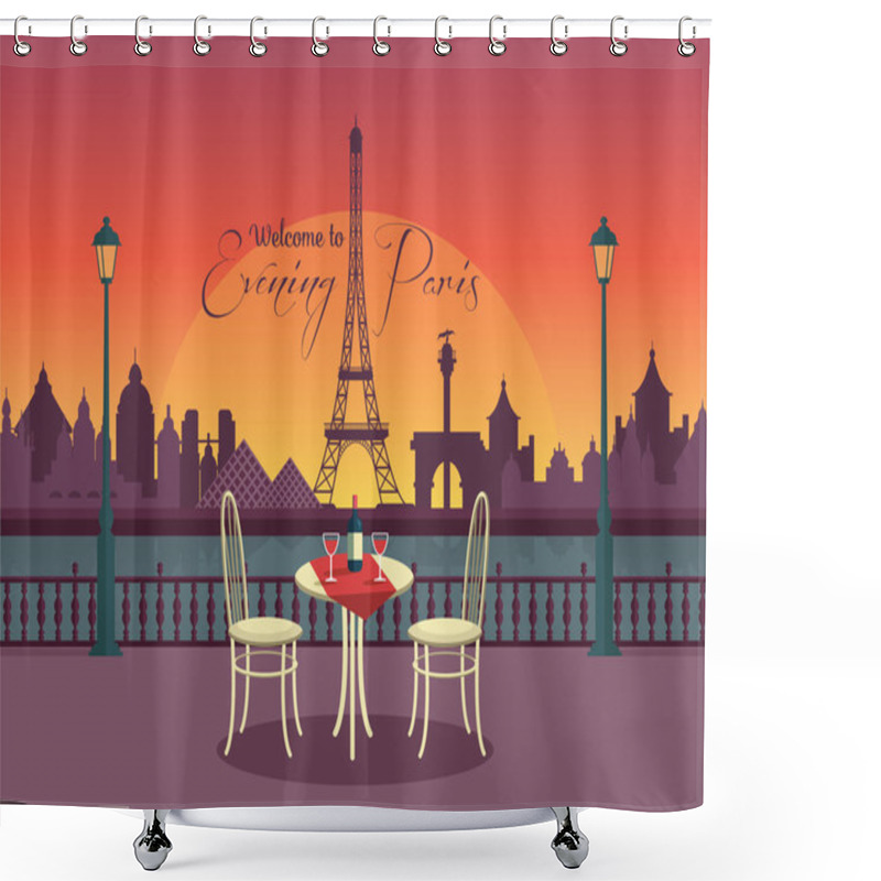 Personality  View Of Vector Evening Paris From The Cafe Shower Curtains