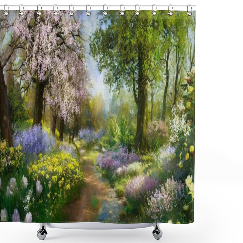 Personality  Oil Paintings Landscape, Spring In The Garden. Fine Art, Artwork Shower Curtains