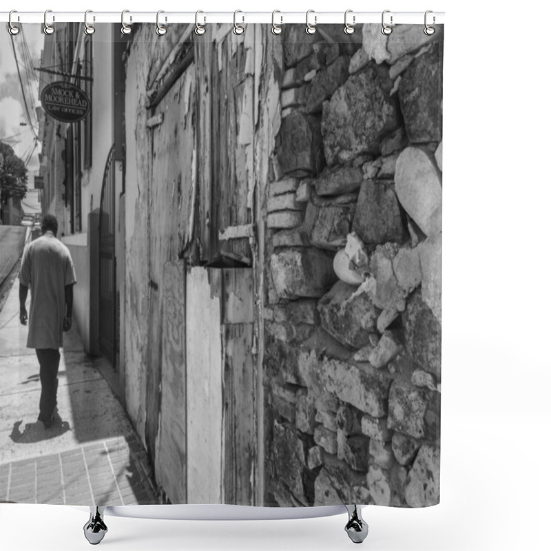 Personality  Black And White Portrait Of The Streets Of Saint Thomas, U.S. Virgin Islands Shower Curtains