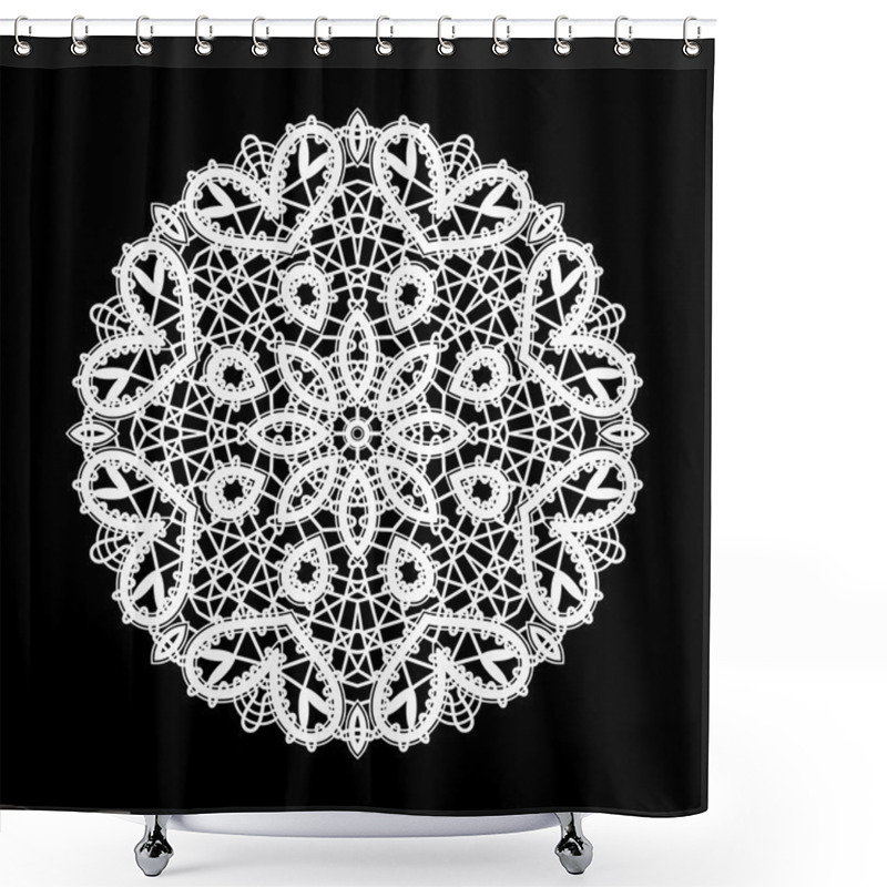 Personality  Round White Lace Ornament On Black Shower Curtains