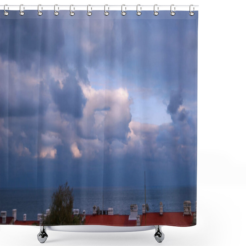 Personality  Beautiful Cloudscape Over The Black Sea.Clouds Of Different Shades And Shapes Fill The Sky. Shower Curtains