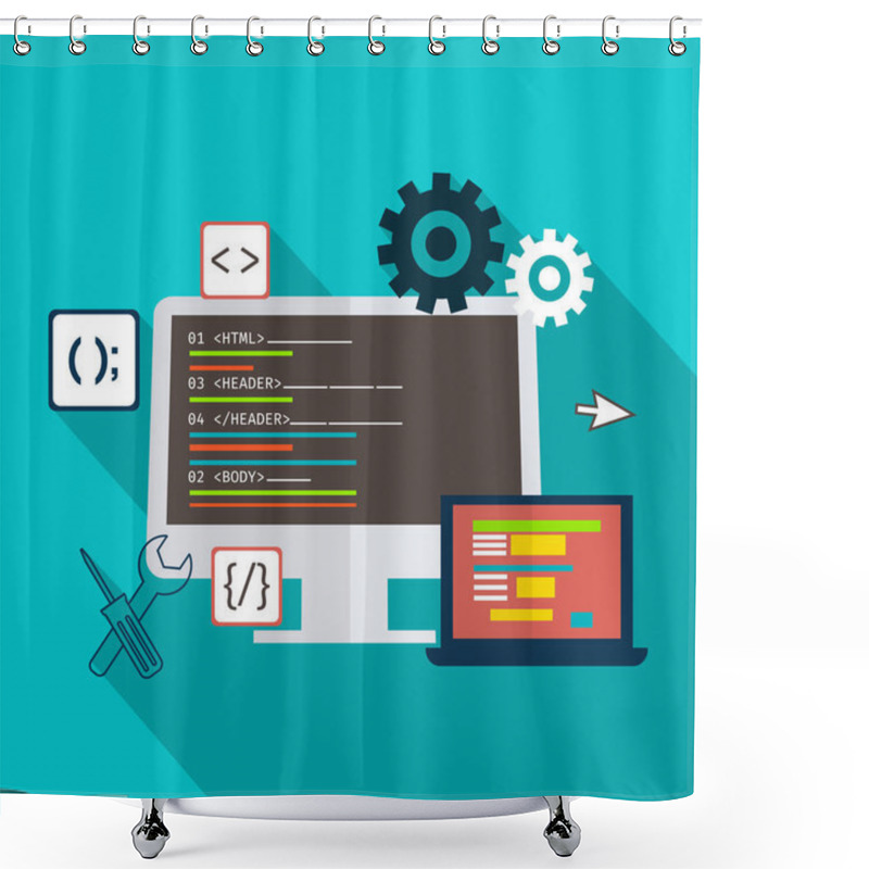 Personality  Flat Illustration For Web Development Services. Shower Curtains