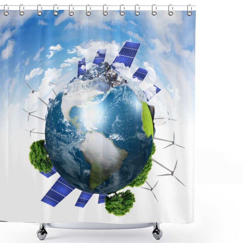 Personality  Planet Earth With Solar Energy Batteries Shower Curtains