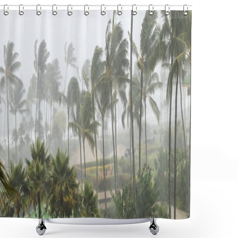 Personality  Palm Trees Blowing In The Wind And Rain As A Hurricane Approaches A Tropical Island Coastline Shower Curtains