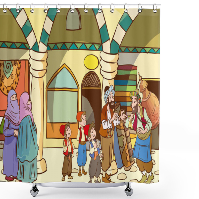 Personality  Ottoman Period Daily Life, Street Life And People Catoon Vector Shower Curtains