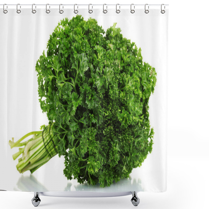 Personality  Fresh Bunch Of Parsley Isolated On White Shower Curtains