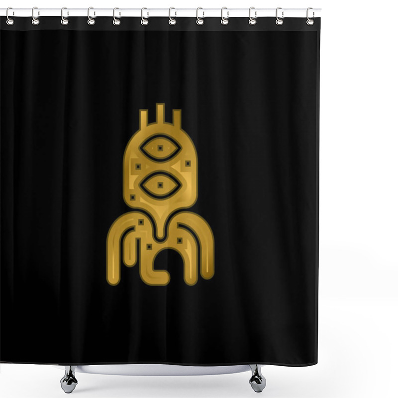 Personality  Alien Gold Plated Metalic Icon Or Logo Vector Shower Curtains