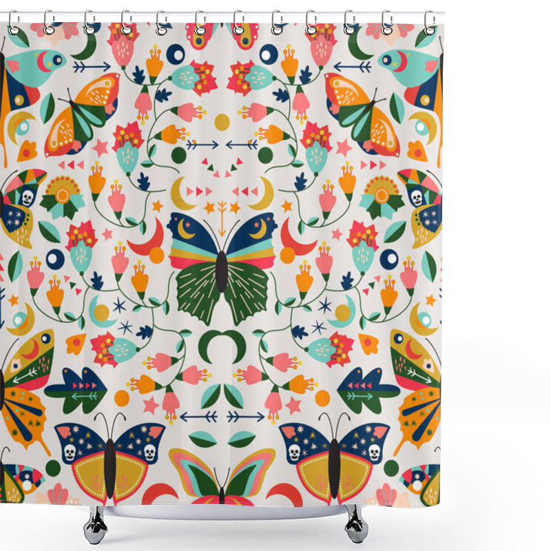 Personality  Seamless, Tileable Wallpaper Pattern With Boho Style Butterflies, Moths And Floral Elements Shower Curtains