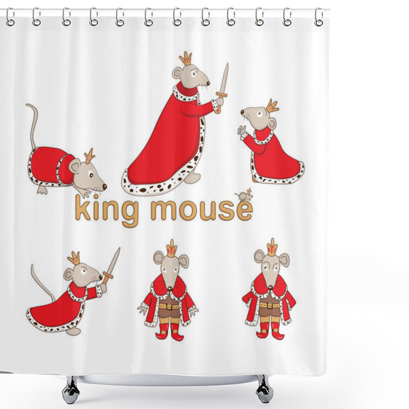 Personality  Mouse King Set. Vector Illustration Isolated On White Background. Shower Curtains