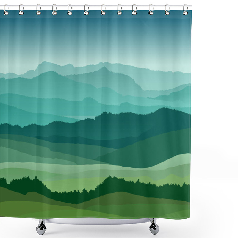 Personality  Flat Landscape Illustration. Beautiful Hills, Vector Design Shower Curtains