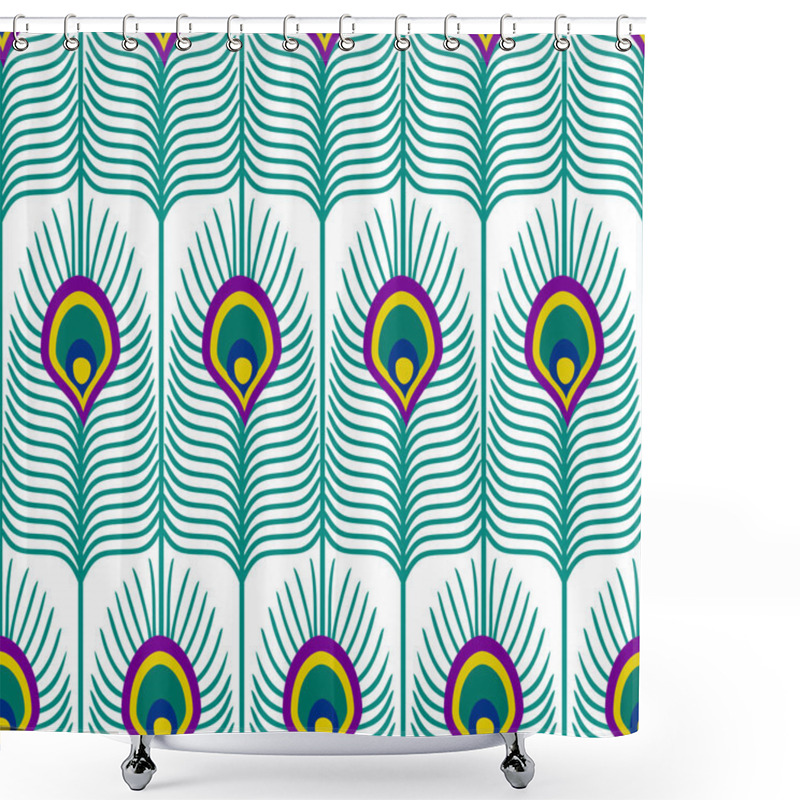 Personality  Seamless Abstract Pattern With Peacock Feather On White Background. Close-up Decorative Texture With Peacock Feathers. Shower Curtains