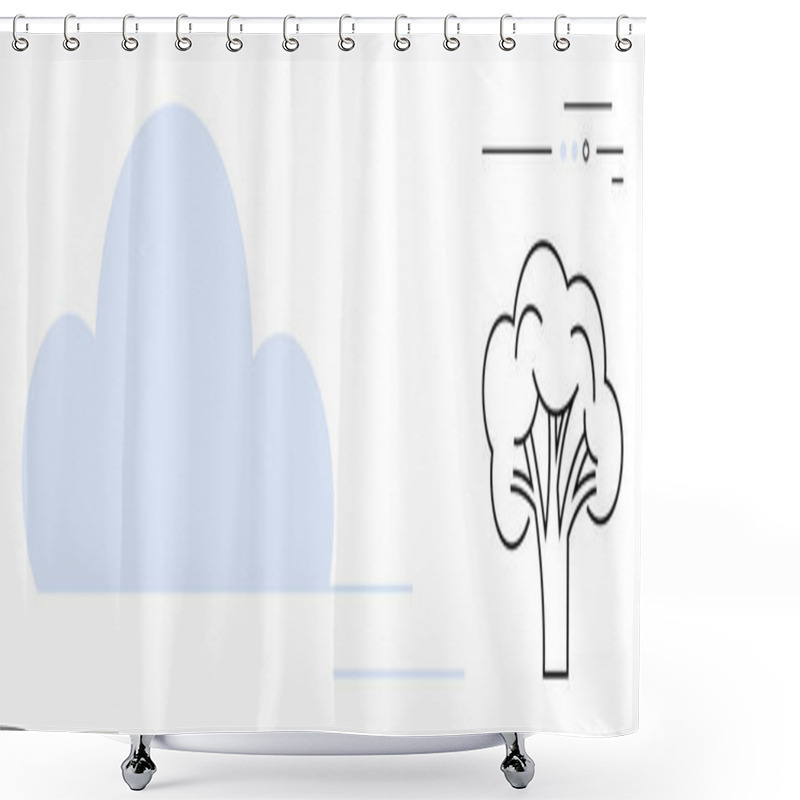 Personality  Large Blue Cloud Form Paired With Outlined Tree Graphic, Set Against Minimalistic Linear Background Design. Ideal For Environmental Themes, Cloud Computing, Nature Concepts, Weather Reports Shower Curtains