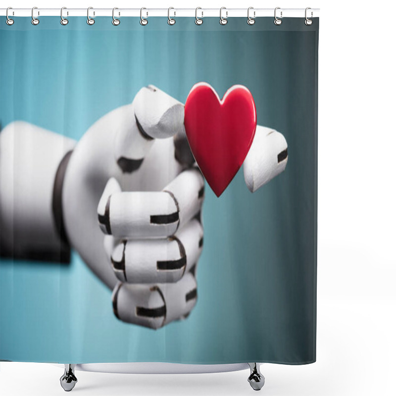 Personality  Close-up Of A Robot's Hand Holding Red Heart Shower Curtains