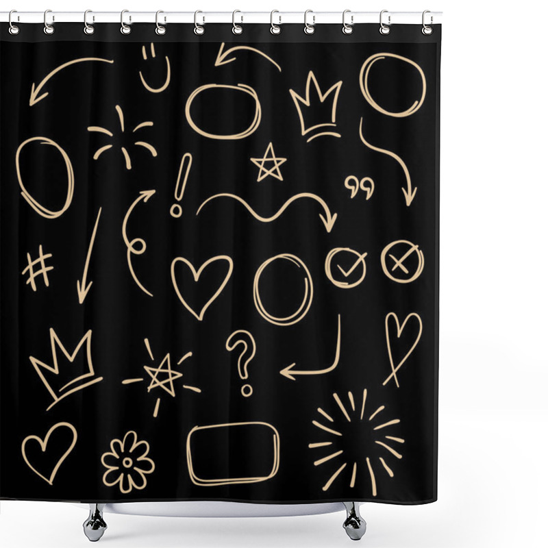 Personality  Super Set Different Hand Drawn Element. Collection Of Arrows, Crowns, Circles, Doodles On White Background. Signs For Design. Line Art Shower Curtains