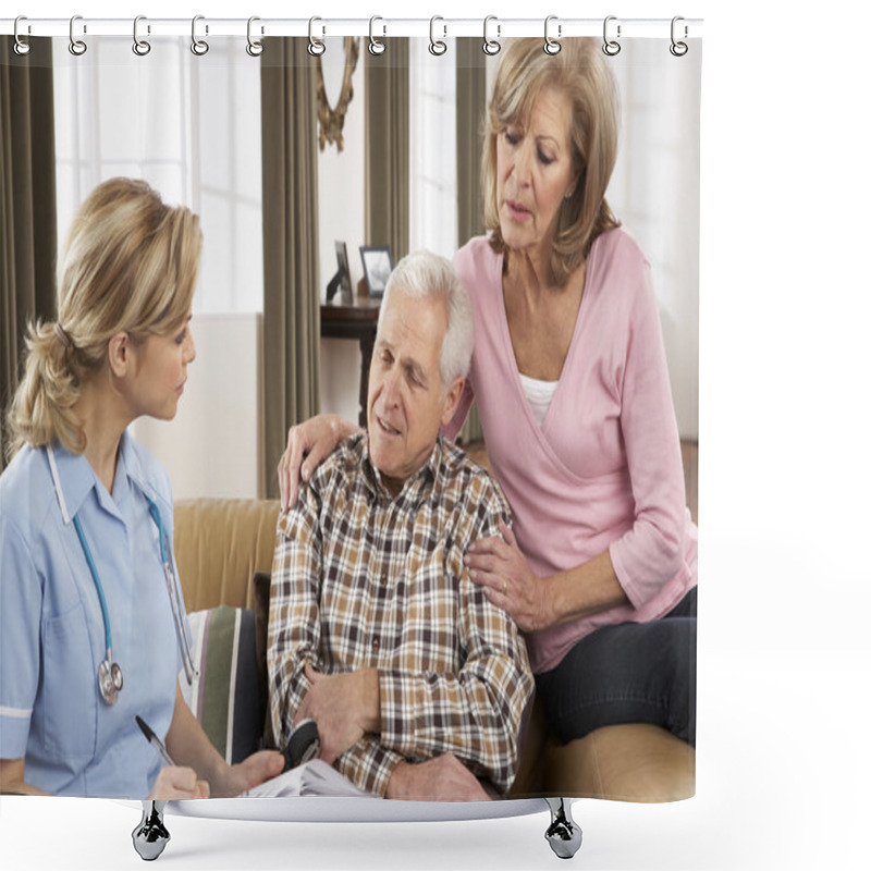 Personality  Senior Couple Talking To Health Visitor At Home Shower Curtains