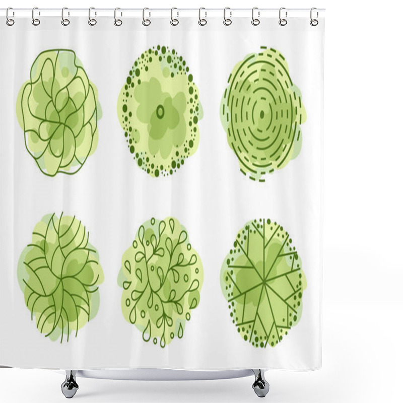 Personality  Trees Top View. Entourage Design. Various Trees, Bushes, And Shrubs, Top View For The Landscape Design Plan. Vector Illustration. Shower Curtains