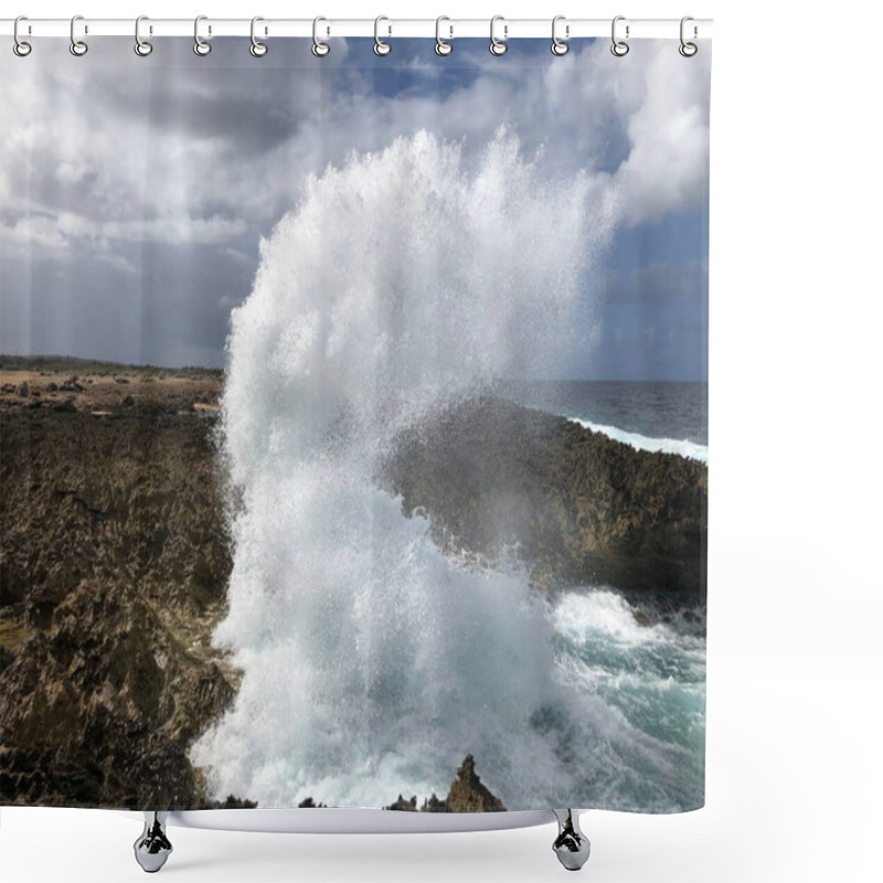 Personality  Waves Breaking In Cliffs, Rocky Coast And Ocean. Beautiful Beach. Boka Table. Curacao Shower Curtains