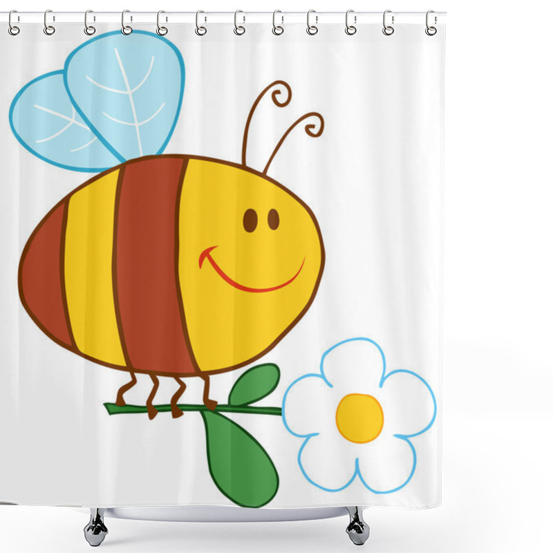 Personality  Bee Flying With Flower In Sky Shower Curtains