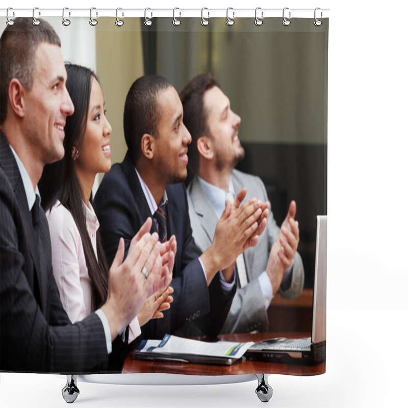 Personality  Multi Ethnic Business Group Greets Somebody Shower Curtains