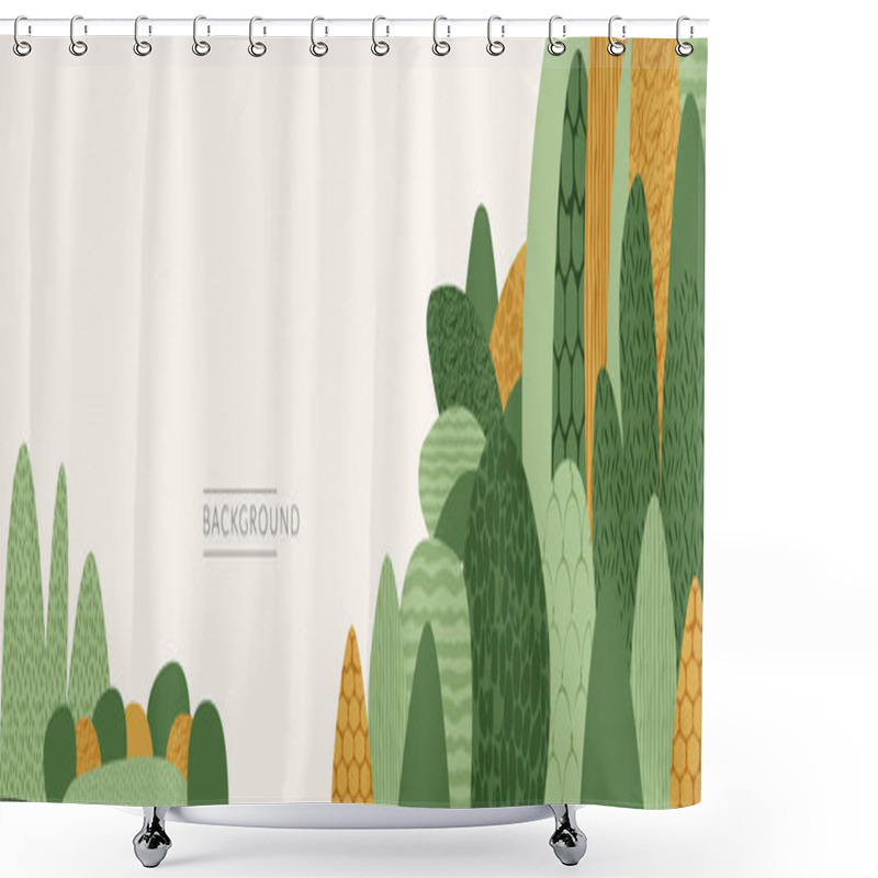 Personality  Eco Forest Or Green Tree Banner Background In Scandinavian Style. Abstract Organic Nature, Fresh Leaves In Park Vector Illustration. Ecology Garden Shape With Texture. Colorful Woodland Landscape Shower Curtains