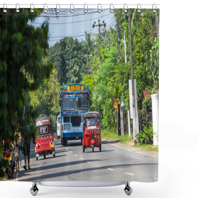 Personality  BENTOTA, SRI LANKA - DECEMBER 31, 2015: Regular Public Bus. Buses Are The Most Widespread Public Transport Type In Sri Lanka. Shower Curtains