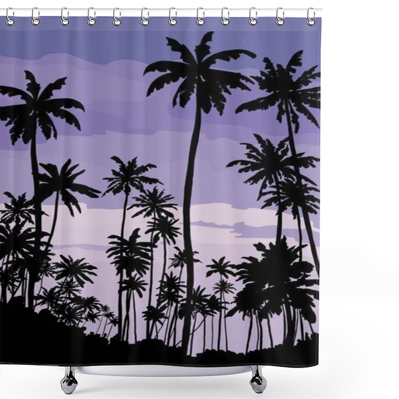 Personality  Silhouettes Of Palm Trees. Sunset On A Tropical Island Shower Curtains