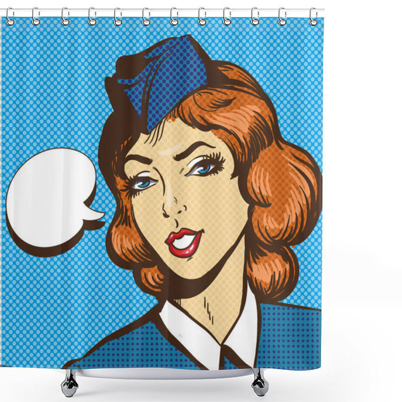 Personality  Stewardess Pop Art Retro Comic Style Vector Illustration Shower Curtains