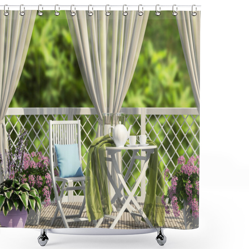 Personality  Terrace In The Garden With Curtains Shower Curtains