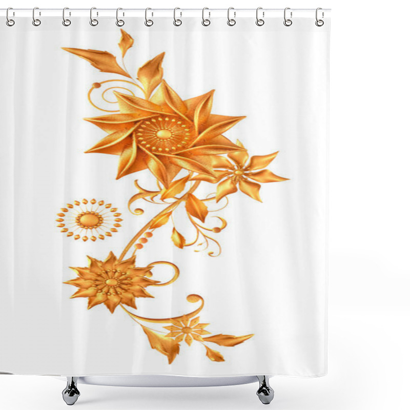 Personality  Floral Arrangement, Stylized Golden Leaves And Flowers, Shiny Berries, Delicate Curls, Geometric Shape, Paisley Elements, Isolated On A White Background. 3d Rendering Shower Curtains