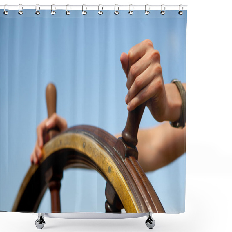 Personality  Hand On Ship Rudder. Shower Curtains