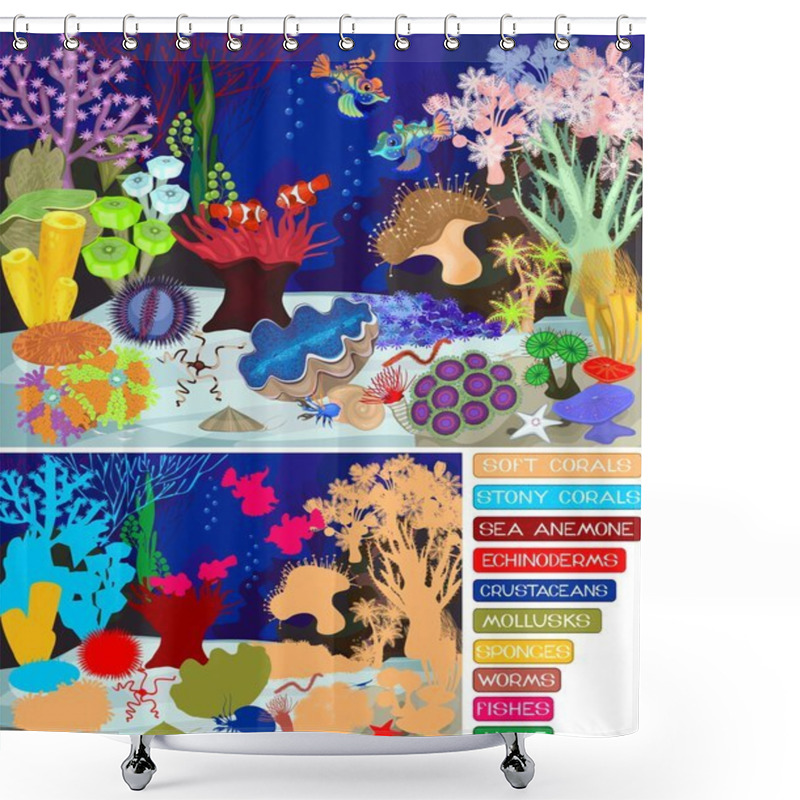 Personality  Coral Reef With Soft And Hard Corals. Ecosystem. Shower Curtains