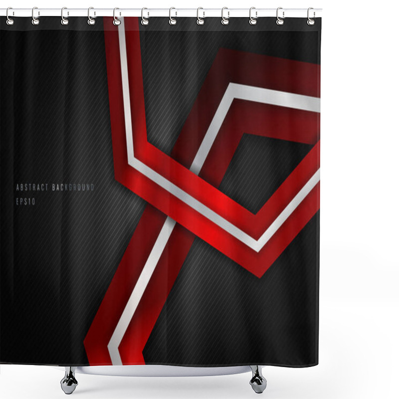 Personality  Abstract Red Metalic Geometric Hexagon With Silver Line Metal Overlapping Layer On Black Background. Vector Illustration Shower Curtains