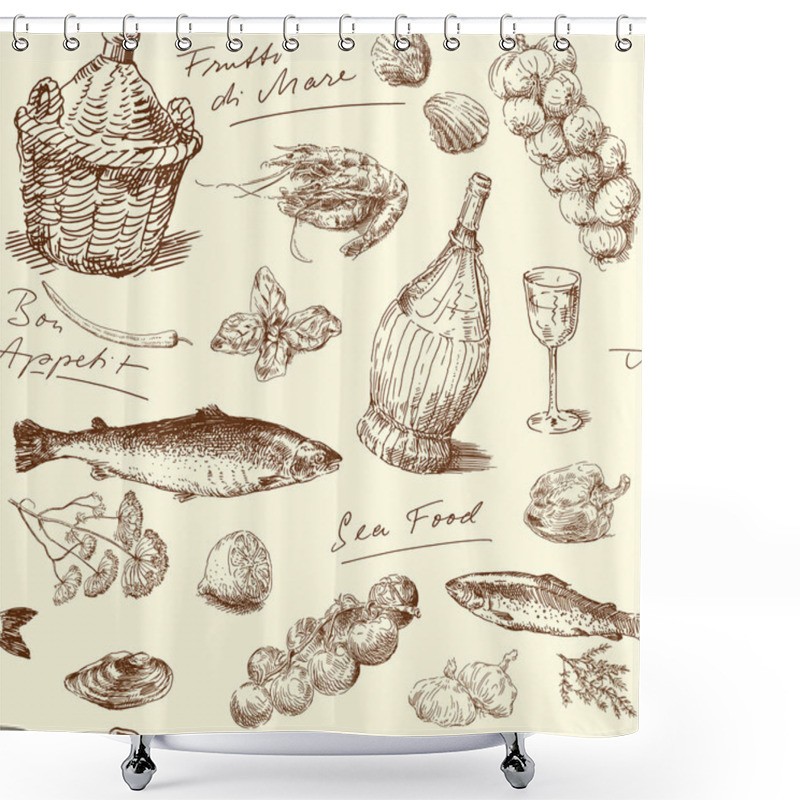 Personality  Seamless Pattern - Hand Drawn Food Shower Curtains