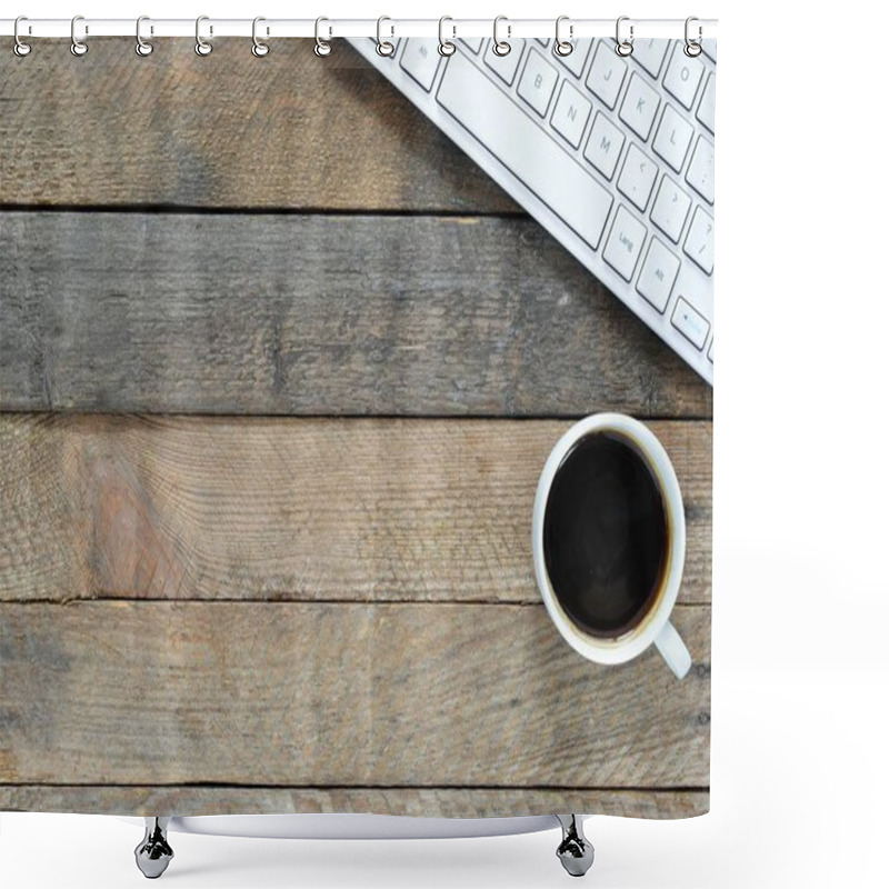 Personality  Keyboard And Cup Of Coffee   Shower Curtains