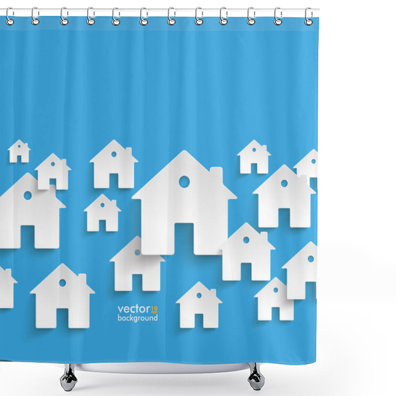 Personality  White Paper Houses On Blue Shower Curtains