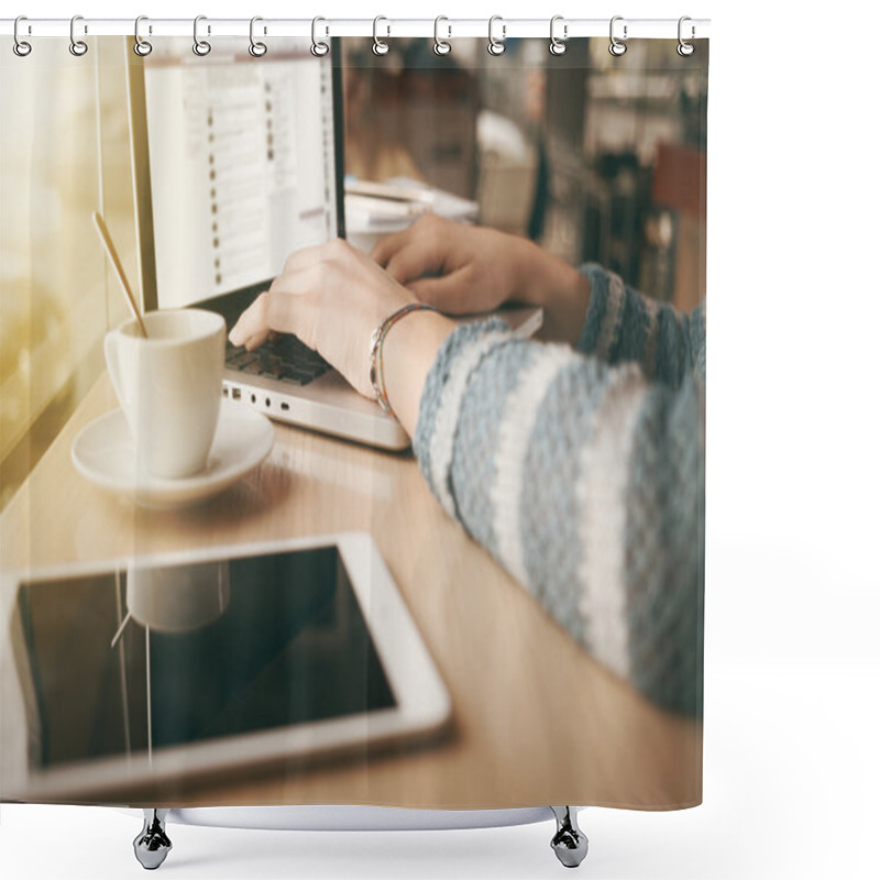 Personality  Woman Using A Laptop Shower Curtains