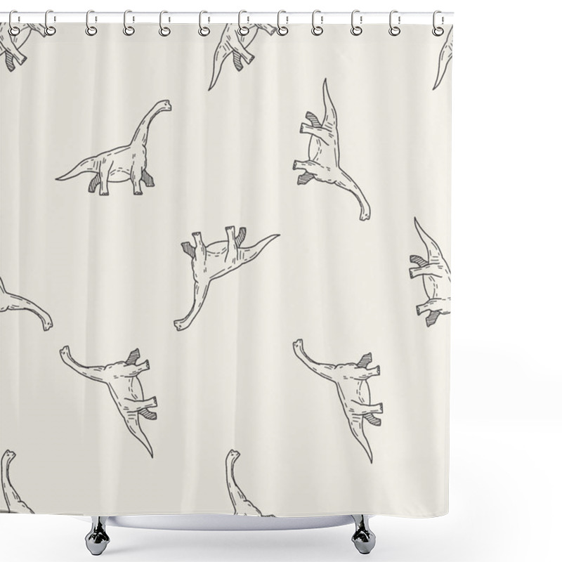 Personality  Brontosaurus Dinosaur Doodle Seamless Pattern Background Shower Curtains