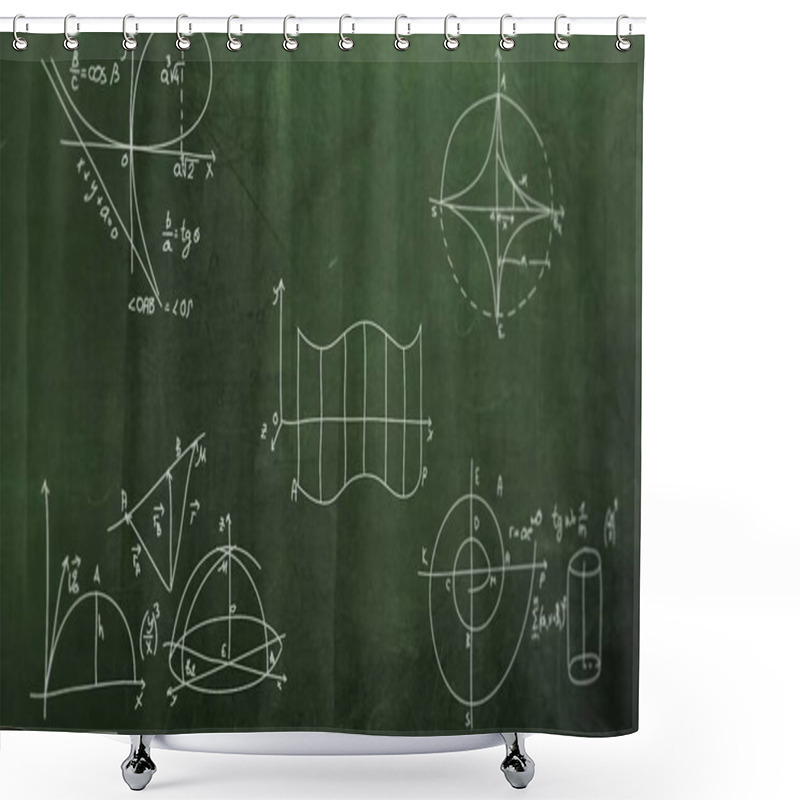 Personality  3d Illustration - Closeup Mathematical Formula And Elements On Blackboard,  Shower Curtains