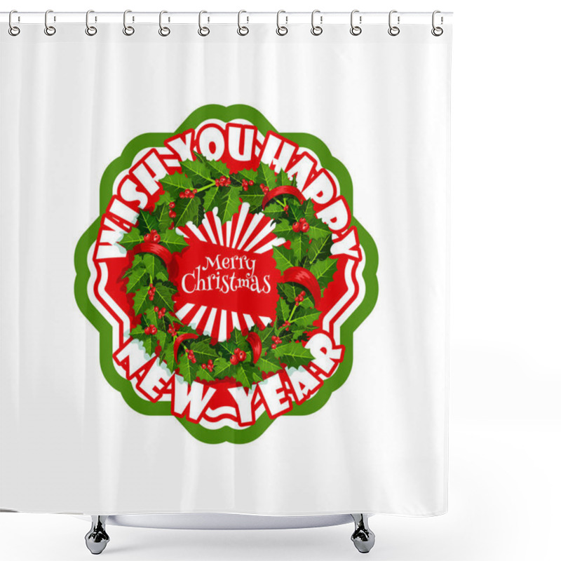 Personality  Merry Christmas Wish Wreath Decoration Vector Icon Shower Curtains